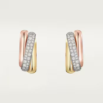 Cartier Trinity earrings, cushion-shaped, half-paved