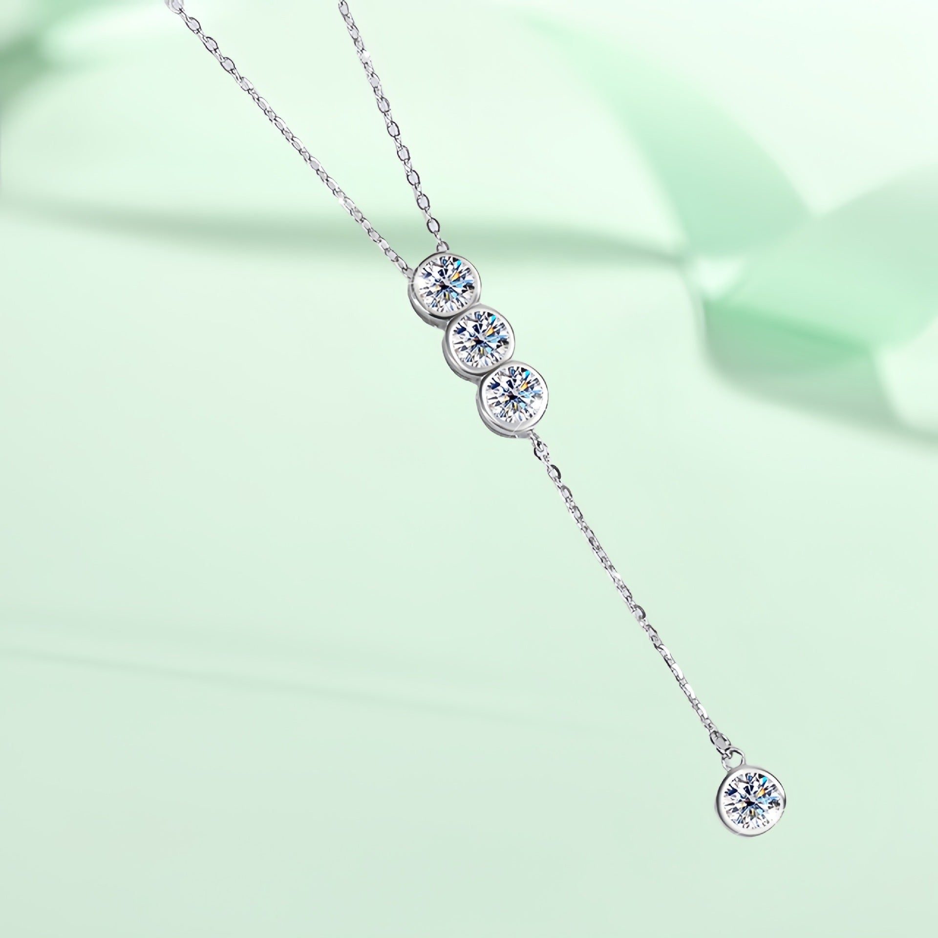 2CT Moissanite Long Bezel Round Cut Necklace