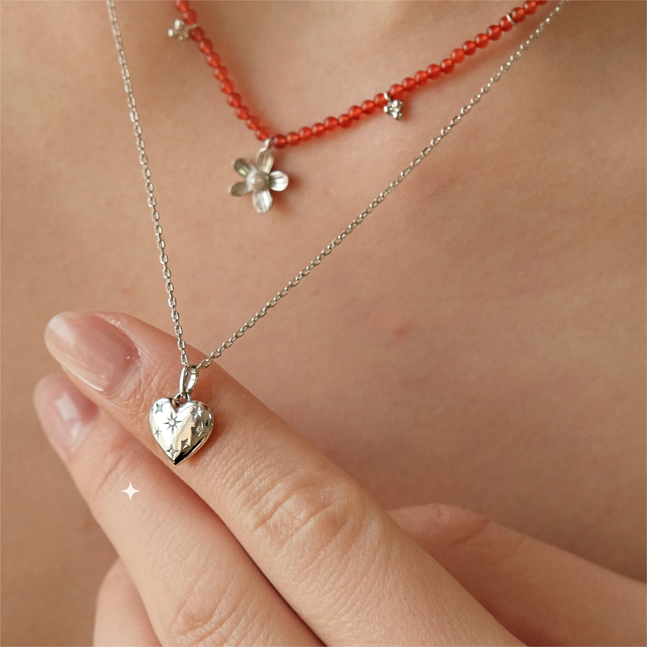 Heart Pendant Star Necklace