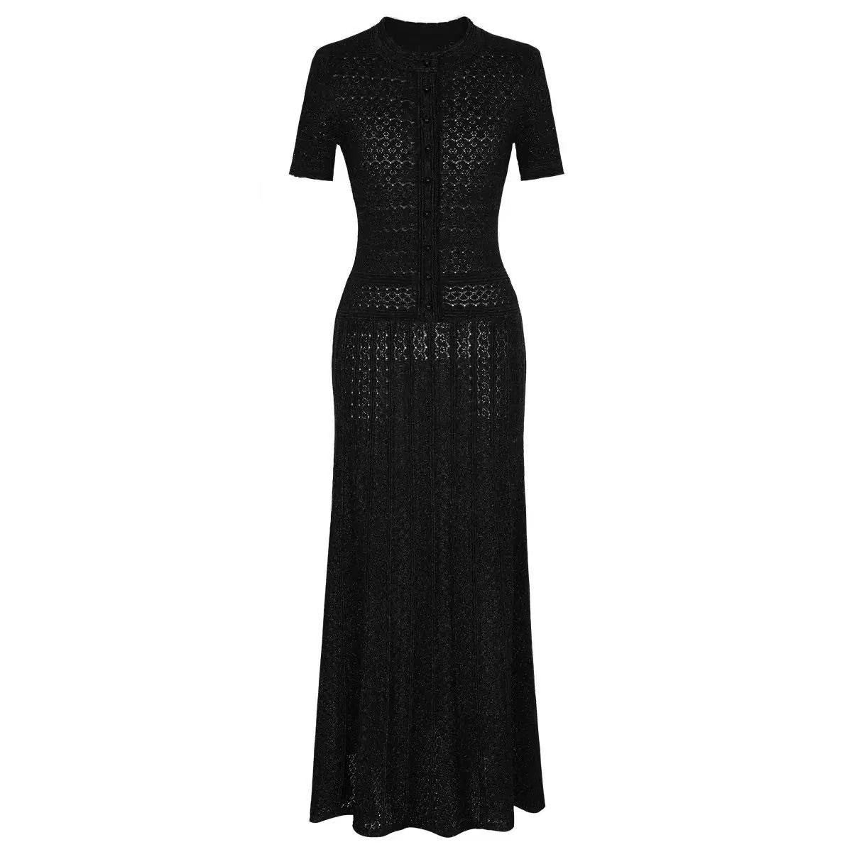 Sandro French Retro Short Sleeve Eyelet Knit Dress