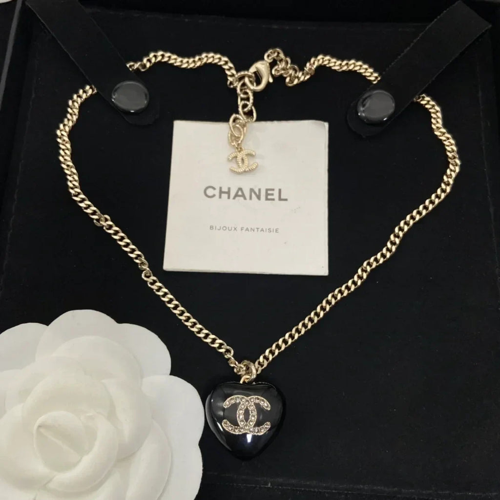 Chanel Black Heart Pendant Necklace