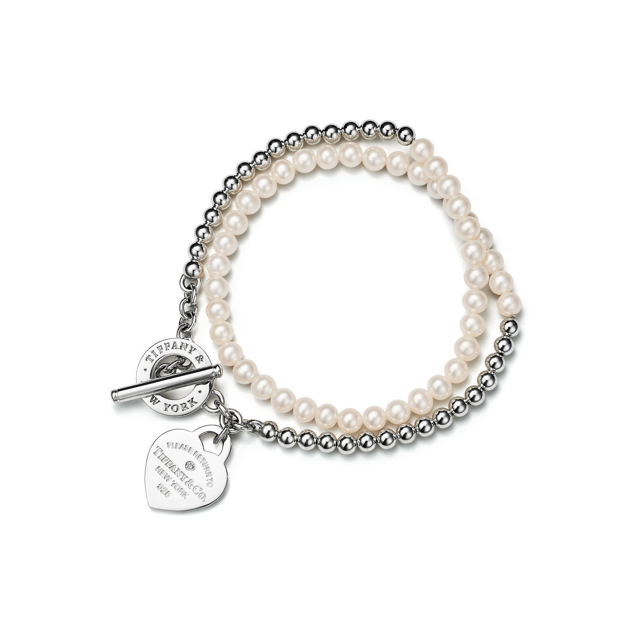 Tiffany Return to Tiffany Wrap Bracelet in Silver with Pearls and a Diamond, Small (8inches)