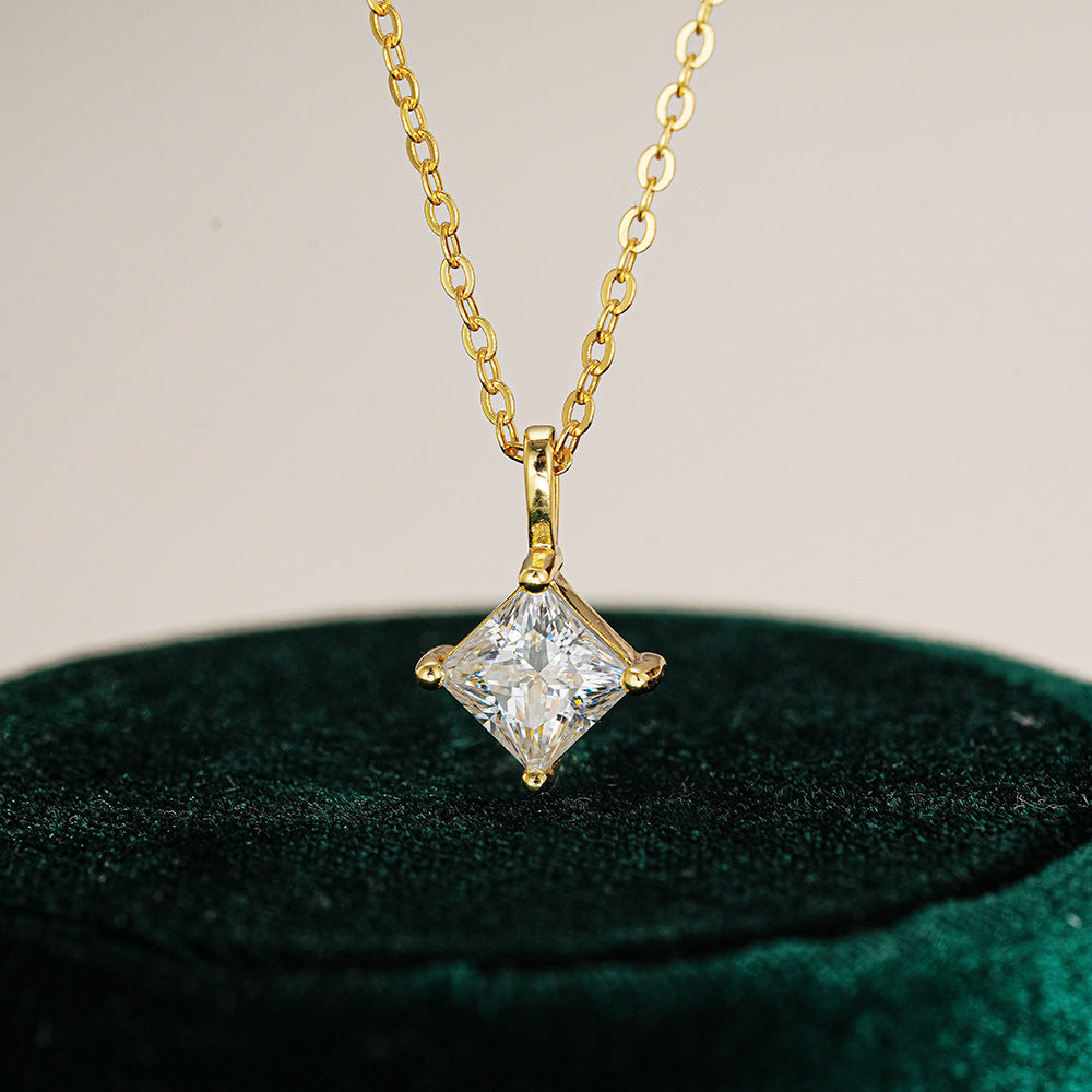 1 Carat Square Necklace 925 Sterling Silver Moissanite Pendant Necklace