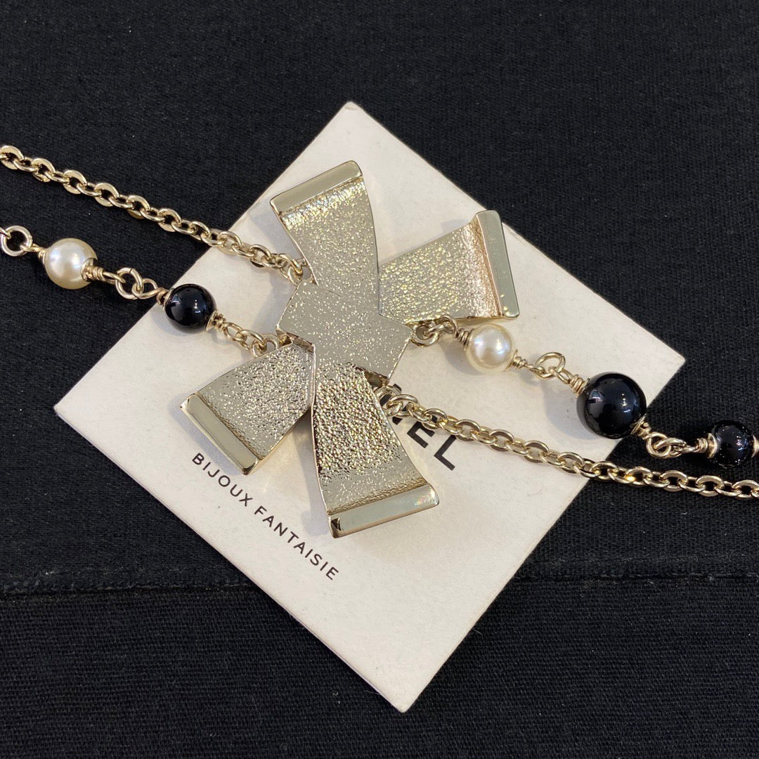 Chanel Double Layer Bowknot Chain Necklace