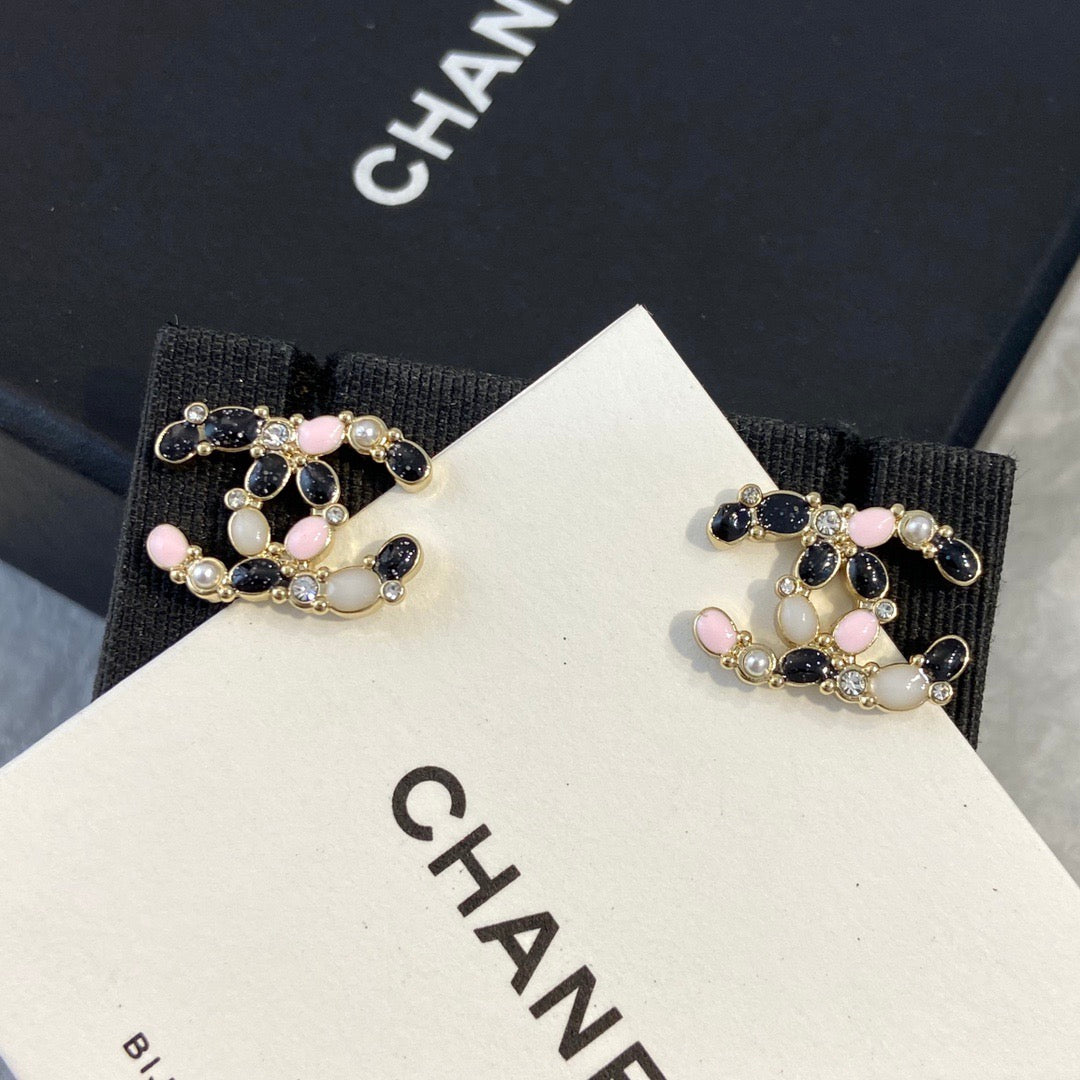 Chanel Black Pink Earrings