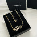 Chanel Double Logo Black Leather Necklace