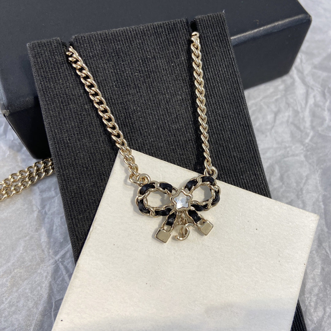 Chanel Black Leather Bowknot Necklace